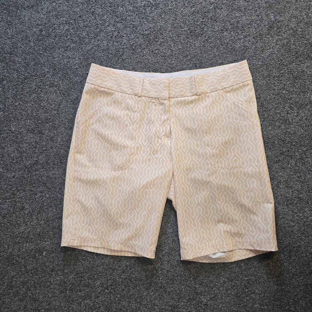 Peter Millar Shorts Womens 6 Beige White Geometric 10 Inch Golf Bermuda Casual
